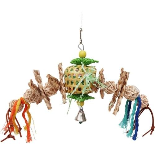 Legendog Parrot Ball Toy Interactive Bite Resistant Parrot Colorful Rattan Ball Bird Bell Toy Handmade Funny Bird Training Toys