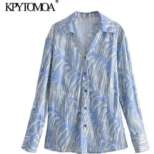 KPYTOMOA Women 2021 Fashion Animal Print Fitted Blouses Vintage Long Sleeve Button-up Female Shirts Blusas Chic Tops