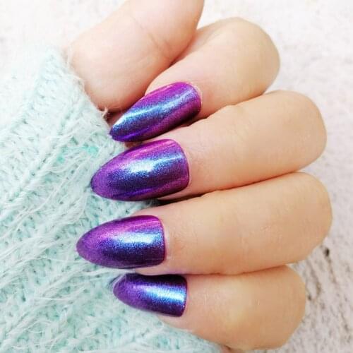 Beauty Fake Nails Glitter Chrome Nail Stiletto Tips Pre-Glue Artificial Fingernails Manicure Press on Nails Full Cover 12pcs/box