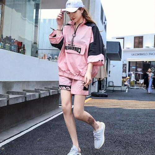 Summer Sports Suits Women Ins Tide Handsome Loose Fashion Suits Casual Shorts Plus Fashion T Shirt Two Piece Suit Kawaii Clothes
