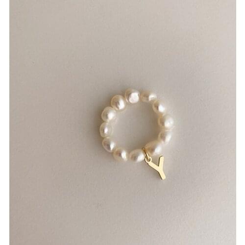 Minar French Natural Freshwater Pearl Rings for Women Vintage Gold Color 26 Letter Charm Ring Minimalist Wedding Bridal Jewelry