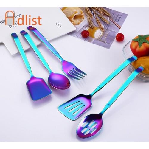 Rainbow Kitchenware set Stainless Steel Cookware Public Buffet Spoon Restaurant Cook Gadget Serving Spoons Fork Turner Colander