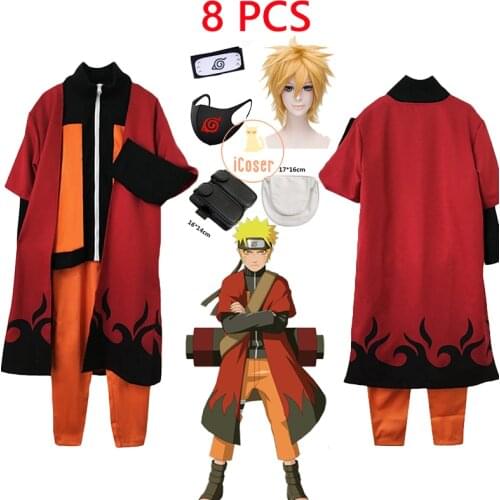 Shippuden 8 PCS Naruto Uzumaki Cosplay Costume Anime Naruto Cloack Ninja Cape Orange Jacket Pants Sportswear Yellow Wig Headband