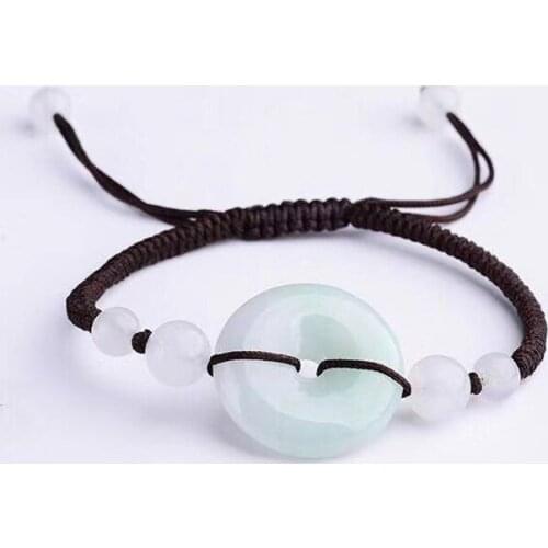 Natural A grade jade Green Donut Bracelet Bead Bracelet Single Lap Hand-made Bangle For Woman 's fine Jadeite Jewelry