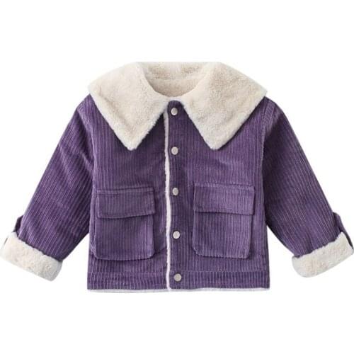 2021 new Girls plus fleece jacket autumn winter new childrens corduroy Korean thickened baby girls corduroy top Western style