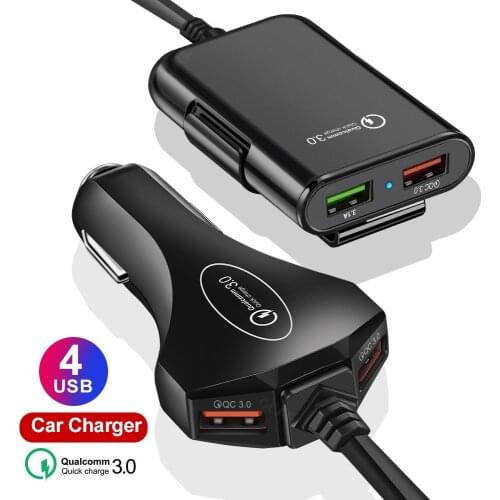 New QC3.0 Car Charger with Cable Car Mobile Phone Charger, Fast Charge 4 Port USB