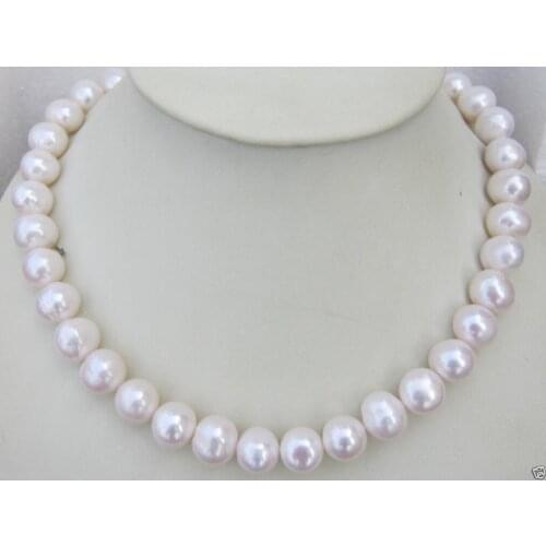 HUGE 12-13MM NATURL SOUTH SEA GENUINE WHITE PEARL NECKLACE SILVER clasp