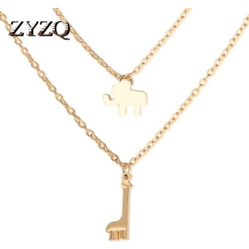 ZYZQ Simple Animal Elephant Double Layered Necklaces For Women Simple Chain Accessories Jewelry Wholesale Lots&Bulk Necklace
