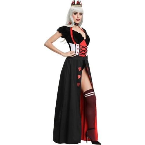 Queen of Hearts Cosplay Halloween Vampire Noble Poker Queen Dress Sexy Black Slit Skirt
