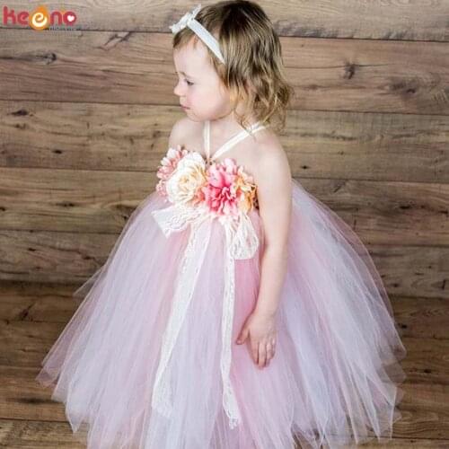 Flower Girl Tutu Dress Pink Peach and Ivory Dress for Spring Photos Easter Dress Little Girls Wedding Birthday Party Dress