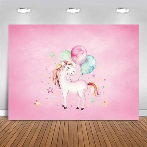 Unicorn Pink Backdrop Customize Newborn Baby Shower Photography Backdrop Balloon Star Cartoon Photo Background For Photo Studio