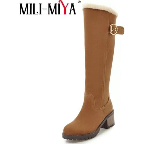 MILI-MIYA winter boots women warm knee high boots round toe down fur ladies fashion thigh snow boots shoes waterproof botas