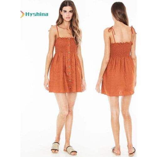 Sexy Suspender Strap A-line Dress with Fungus-wrapped Chest Button