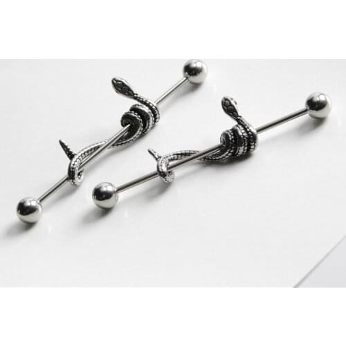 1pc Punk Stainless Steel Industrial Piercings Barbell Helix Tragus Stud Cartilage Earrings CZ Snake Women