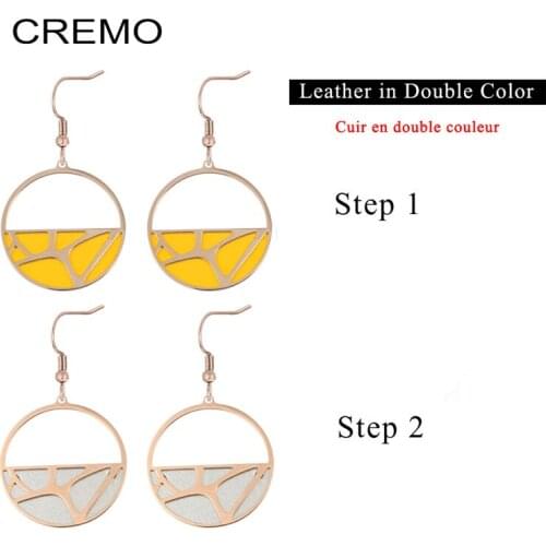 Cremo Stainless Steel Round Drop Earrings For Girls Reversible Leather Rose Gold Earrings Female Jewelry Fashion