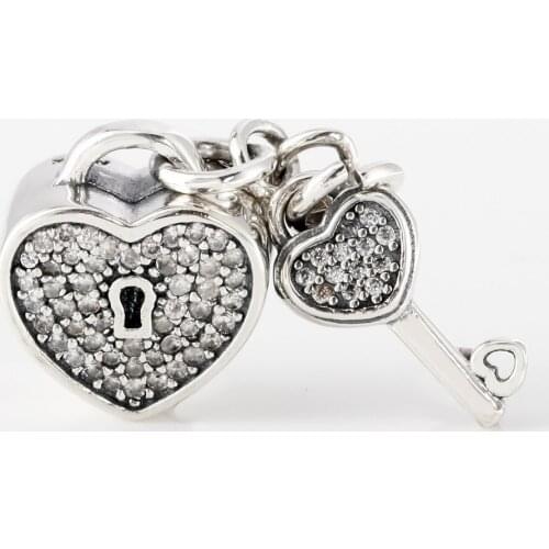 Authentic 925 Sterling Silver Lock of Love pan Charms Fit Original Bracelet For Women DIY Jewelry S925 Necklace Beads