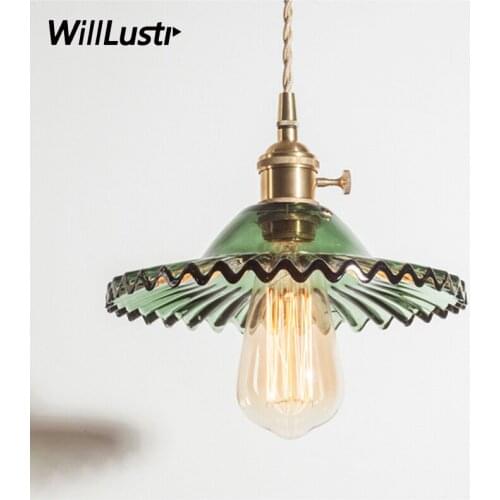 Nordic vintage crystal pressed glass pendant light home dinning room hotel restaurant umbrella copper head suspension lamp