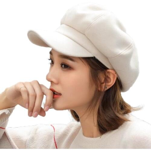 Women Woolen Octagonal Hat New Wool Beret Caps Casual Painter Hats Female Solid Color Beret Hat