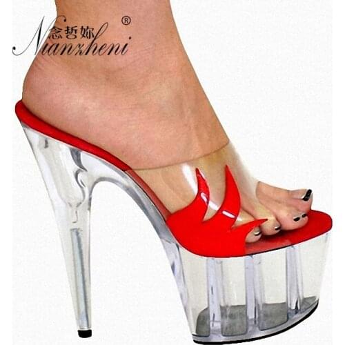 New 15cm Club Women Shoes Slippers Platform Heels Heels Women 6 Inch Splicing Transparent Shoes I Wear WomenS Shoes Nightclub