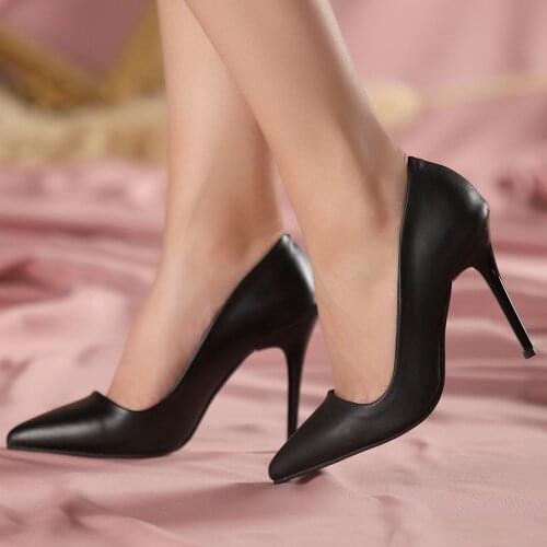 Tonar Reme Black Skin Stiletto Women Shoes Comfortable and Stylish Fashion Orthopedic