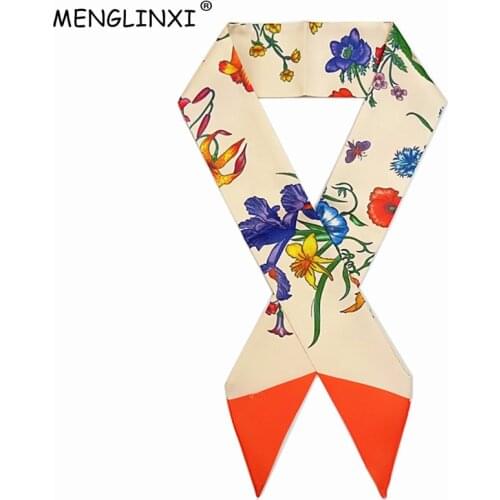 Pansy Print 2021 New Skinny Scarf Women Silk Scarf Luxury Brand Foulard Fashion Ladies Bag Head Scarf
