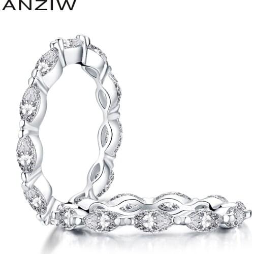 925 Sterling Silver Marquise Cut Engagement Ring Full Eternity Simulated Diamond Women Wedding Silver Ring Jewelry