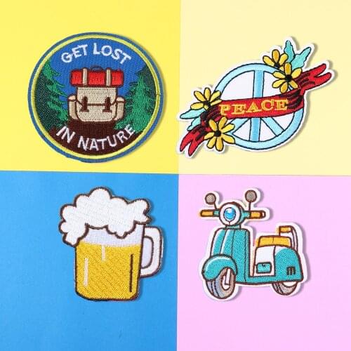 1PCS High-quality beer mug Patch Iron Cute electric car Badge Patches Embroidered Camping Backpack Patch Clothes Stickers