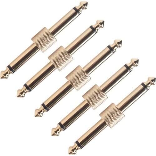 5pcs 6.35mm Pedal Coupler Male To Male 1/4 Inch Plug Connector For Guitar Effect Golden