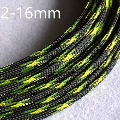 1M 3 4 6 8 10 12 14 16 mm High Density PET Braided Expandable Sleeve Wire Wrap Insulated Nylon Protector Sheat Bule UV Yellow