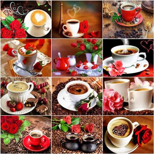 AZQSD Diamond Painting Kit Coffee Full Square Drill Diamond Mosaic Scency Cross Stitch Picture Of Rhinestones Handmade Craft