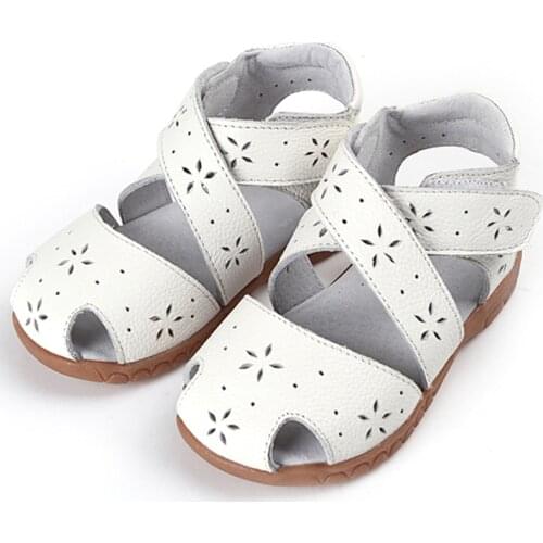 Breathable cross strap leather hollow out kid girl Sandals