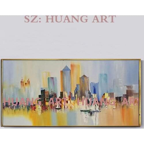 Knife canvas oil painting abstract city building landscape painting art gold abstract household adornment handmade bedroom wall