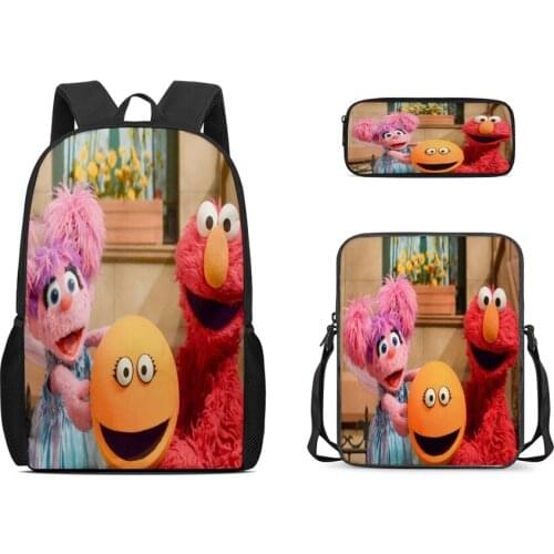 Customizable childrens school bag 3-piece backpack cartoon sesame street childrens school bag shoulder bag pencil bag girl