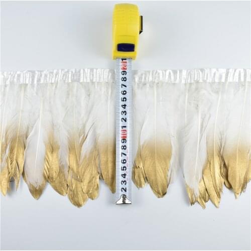Wholesale 15-20CM Gold Dipped White Goose Feathers Trims Fringe Ribbons Feather For Crafts Dress Skirt Clothing Wedding Plumes