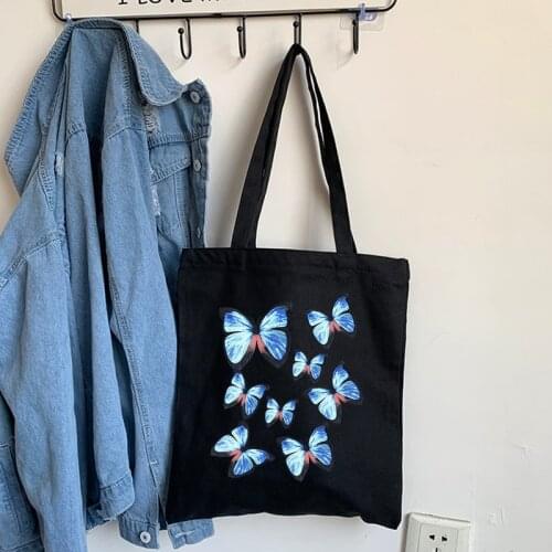 Summer cartoon butterfly printing Ulzzang Korean ins canvas casual large capacity fun female fashion Vintage chic shoulder bags