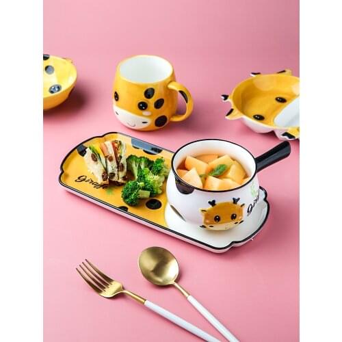 Animal Picture Cute Childrens Breakfast Tableware Set For One Person Cartoon Divided Plate Creative Household Plates Bowl Set
