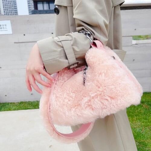 Fashion Women Plush Shoulder Top-handle Bag Autumn Messenger Purse Chain Totes Fashion Exquisite Shopping underarm Bag Handbag