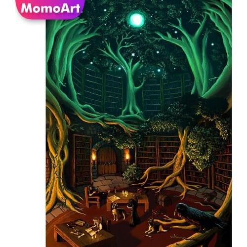 MomoArt DIY Diamond Painting House Diamond Mosaic Tree Landscape Full Drill Square Embroidery Moon Cross Stitch Decor For Home