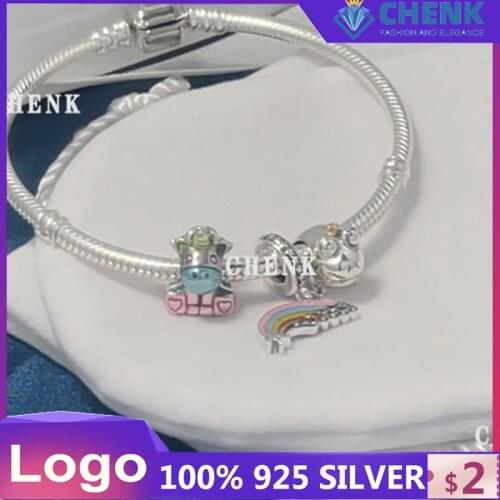 New Garden Spring 2021 Collection 925 Sterling Silver Charm Colourful Rainbow Bruno the Unicorn Charm for Jewelry Making