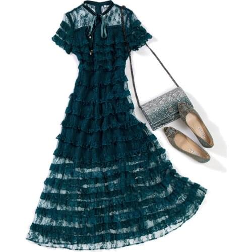 Show New thin embroidery cake bowknot lace dress with short sleeves of the dress girl