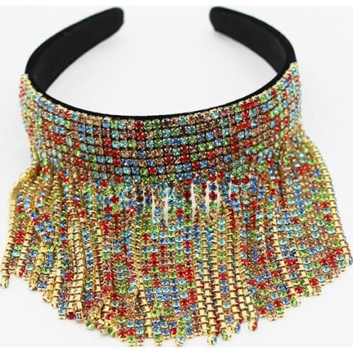 Ladies Fashion Personality Hoop New Baroque exaggerated fashion temperament rhinestones pearl strips tassel dance headband 515