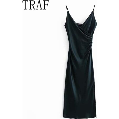 TRAF womens fashion 2021 spring new womens fashion slim pleated decorative underwear dress 4437 / 302 4437302