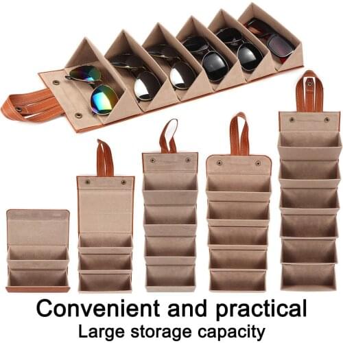 Portable Glasses Organizer 2/3/4/5/6 Multi-slot Eyeglasses Storage Display Travel Folding Sunglasses PU Leather Case