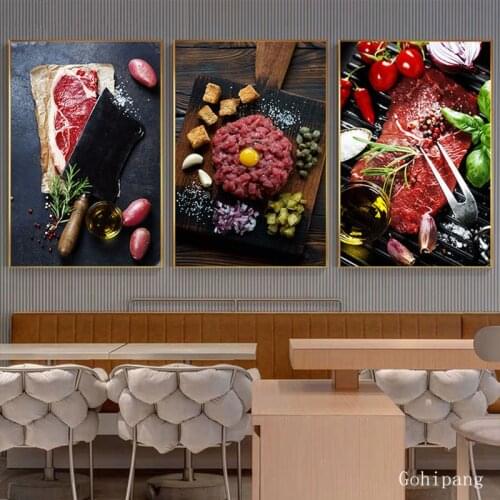 Steak Poster Canvas Art Tempting Food Wall Art for Dining Room Restaurant Decoration Tableau Decoration Salon Home Decor