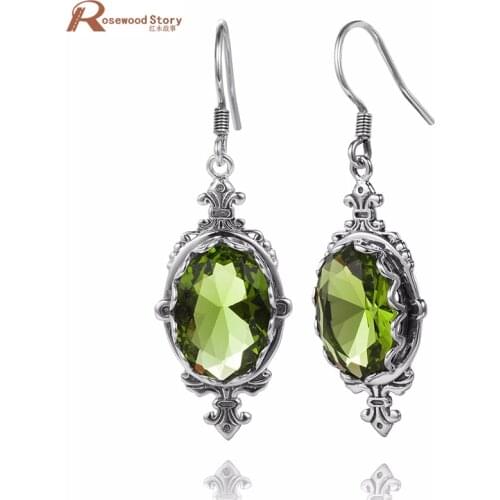 Luxury Bridal Earring Vintage Handmade Soild 925 Sterling Silver Olive Peridot Crystal Drop Earrings for Women Wedding Gifts