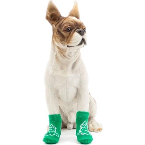 Christmas Pet Dog Sock Green Winter Warm Knitted Cotton Cat Socks Anti-Slip Cute Snowman Elk Thick Paw Protector Puppy Socks