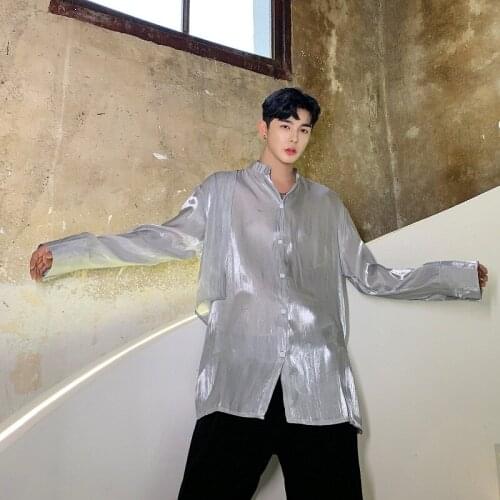 Men Women Open Back Long Sleeve Casual Couple Shirts Male Streetwear Hip Hop Loose Thin Shirts