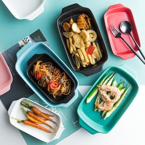 Modern creative ceramic oven double handle baking pan suitable for microwave oven home hotel steak dessert plate