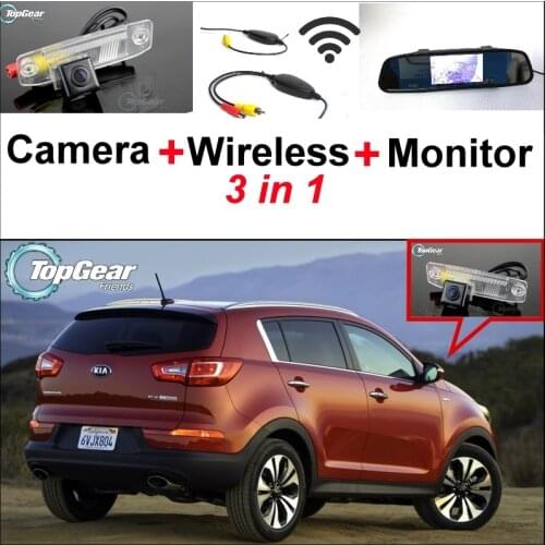 3 in1 Special Rear View Camera + Wireless Receiver + Mirror Monitor Easy DIY Back Up Parking System For KIA Sportage R 2011~2015