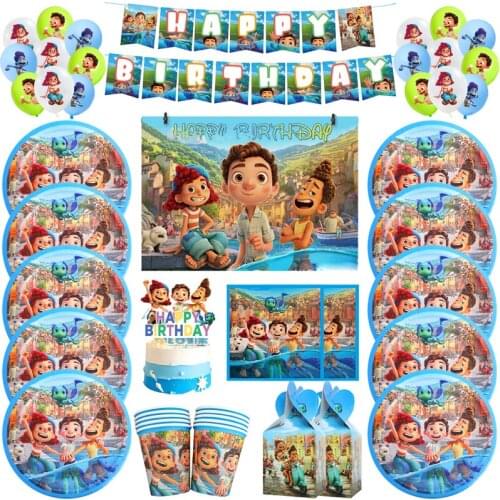 Disney Luca Pixar Theme Party Tableware Summer Childrens Birthday Party Decorate Paper Cup Paper Plate Balloon Set Supplies